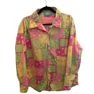 Cotton Connection Womens XL Patchwork Floral Paisley Button Down‎ Shirt Pink